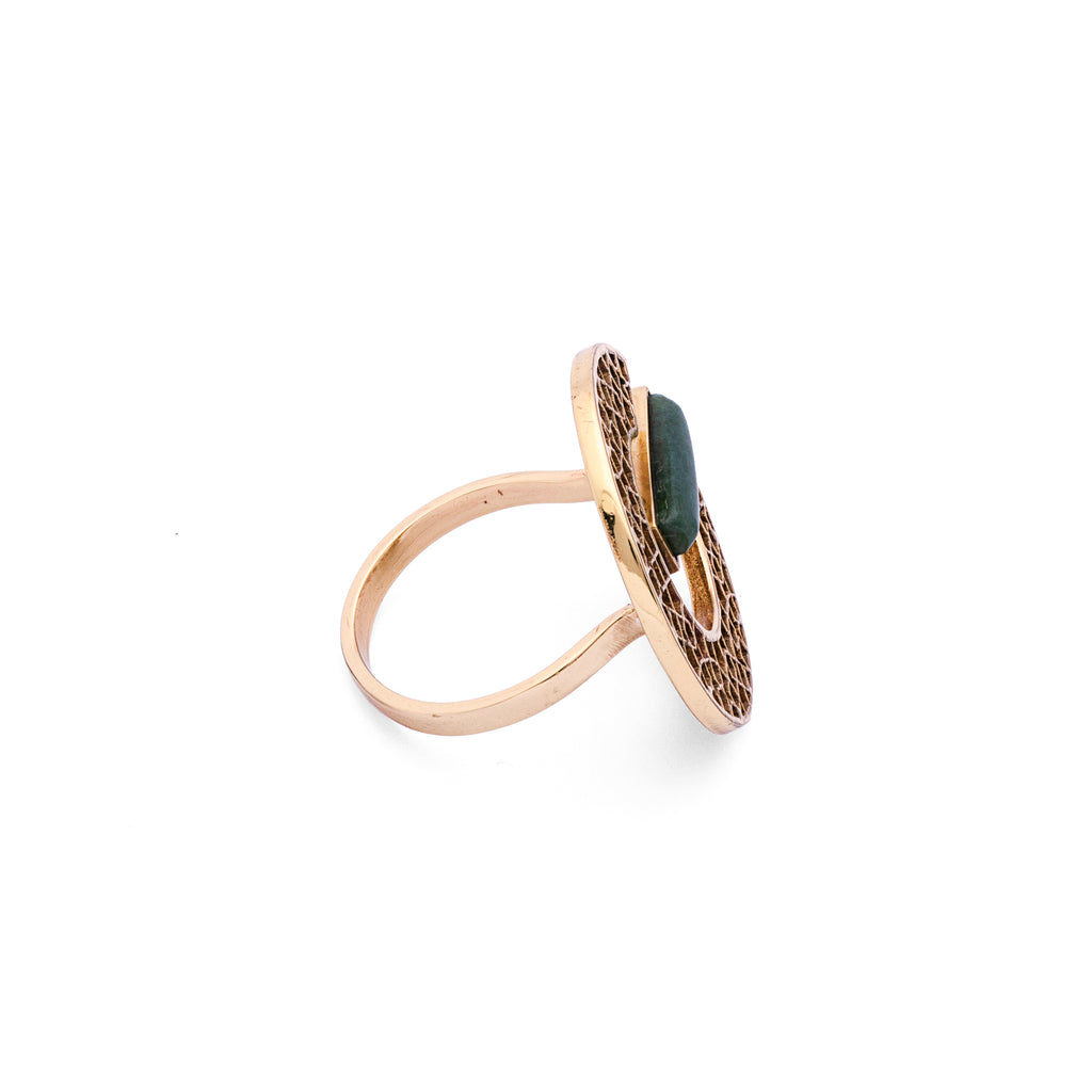 Serpentine Ring | Brass Ring | Geometric Ring | Pietra Dura