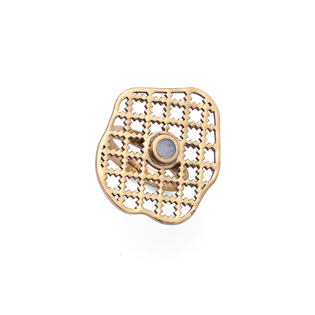 Mother of Pearl Ring | Brass Ring | Geometric Ring | Pietra Dura