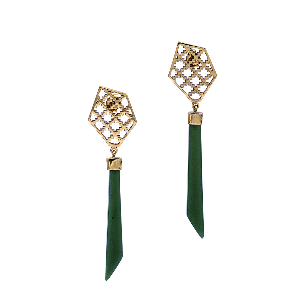 Brass Earrings| Nephrite Jade Earrings| Islamic Geometric Patterns