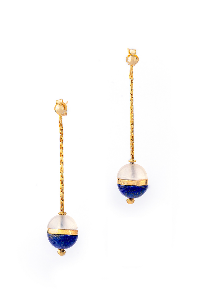 Brass Earrings| Milky Quartz Earrings | Lapis Lazuli Earrings
