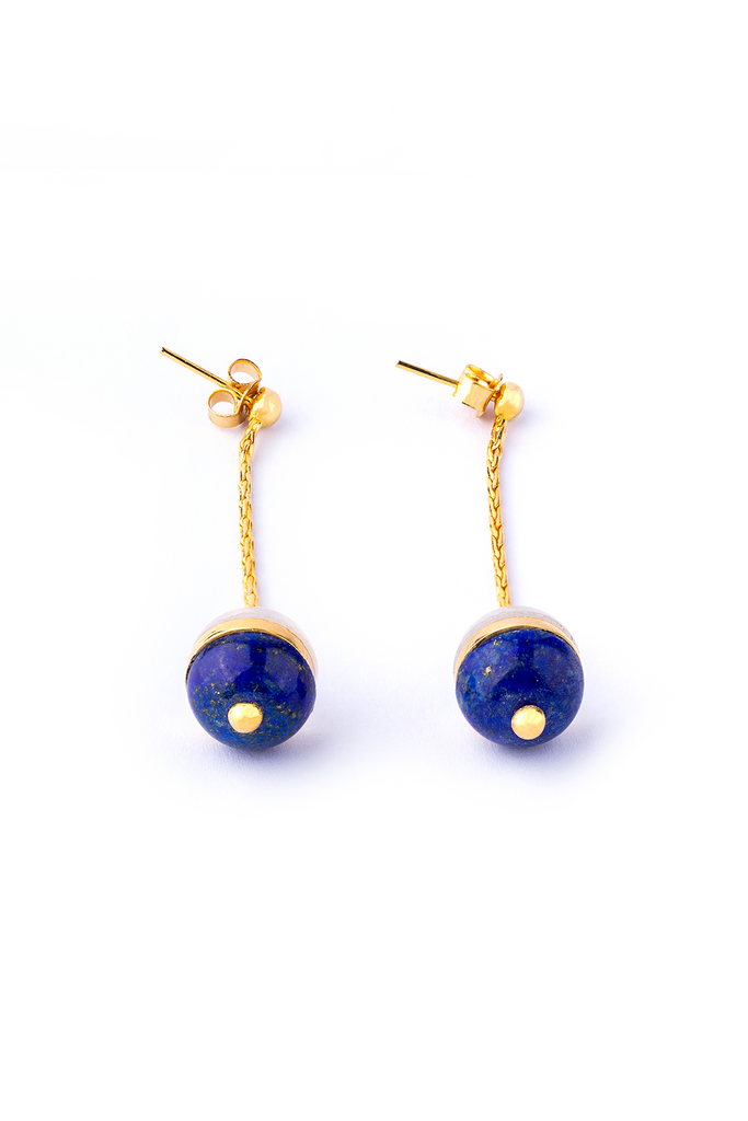Brass Earrings| Milky Quartz Earrings | Lapis Lazuli Earrings