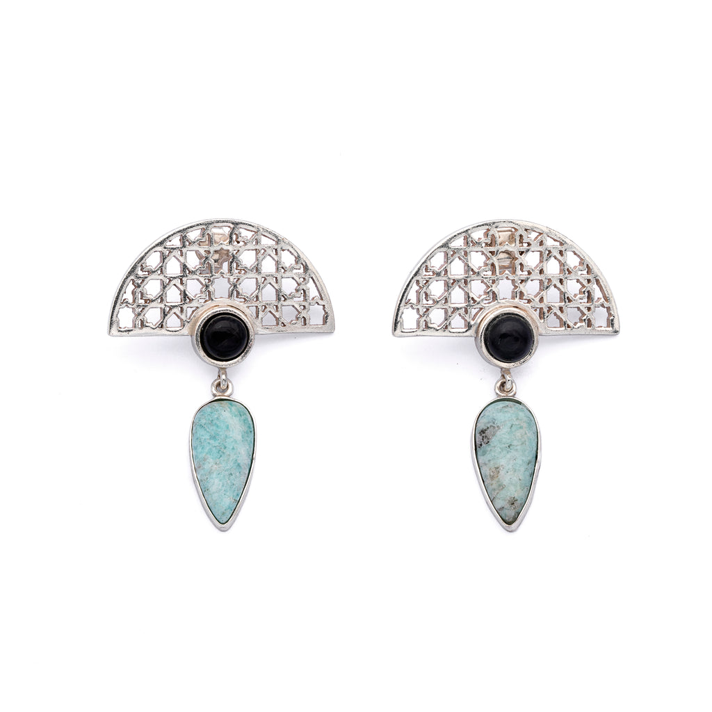 Silver Earrings| Amazonite Earrings| Islamic Geometric Patterns| Pietra Dura