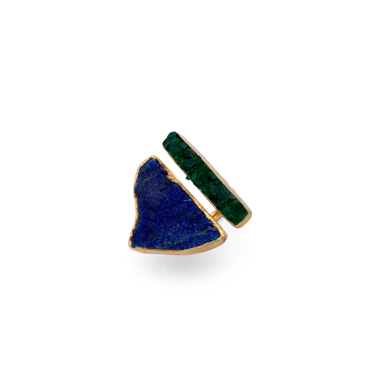 Crown Jewel - Lapis Lazuli And Emerald Ring