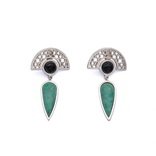 Load image into Gallery viewer, Silver Earrings| Aventurine Earrings| Islamic Geometric Patterns| Pietra Dura