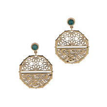 Load image into Gallery viewer, Brass Earrings| Aventurine Earrings| Islamic Geometric Patterns| Pietra Dura| Ishq