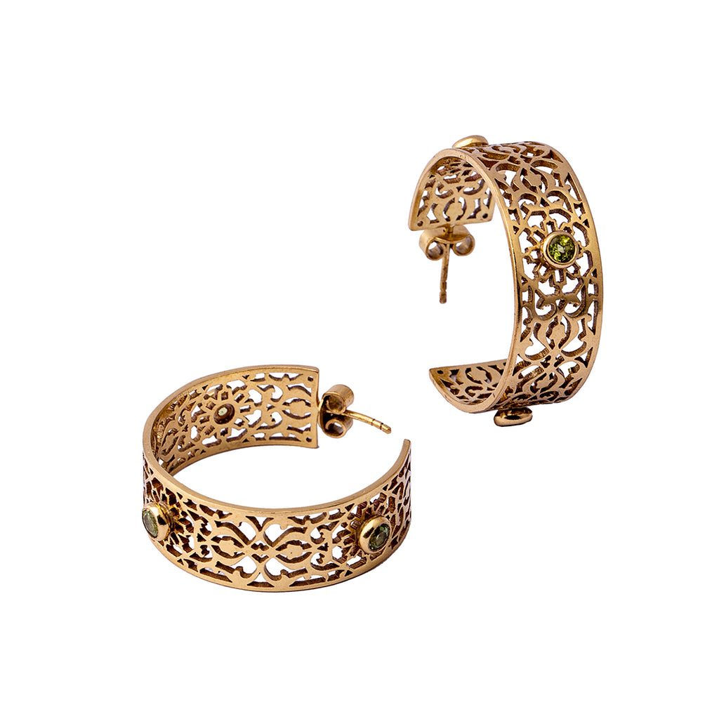 Peridot Earrings | Brass Earrings | Geometric Patterns | Sheesh Mahal