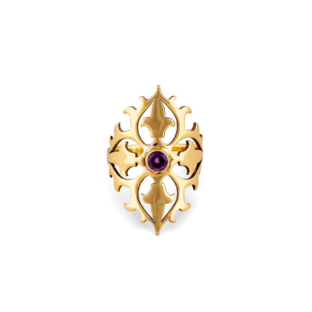 Amethyst Ring| Brass Ring| Handmade| Faceted Gemstone