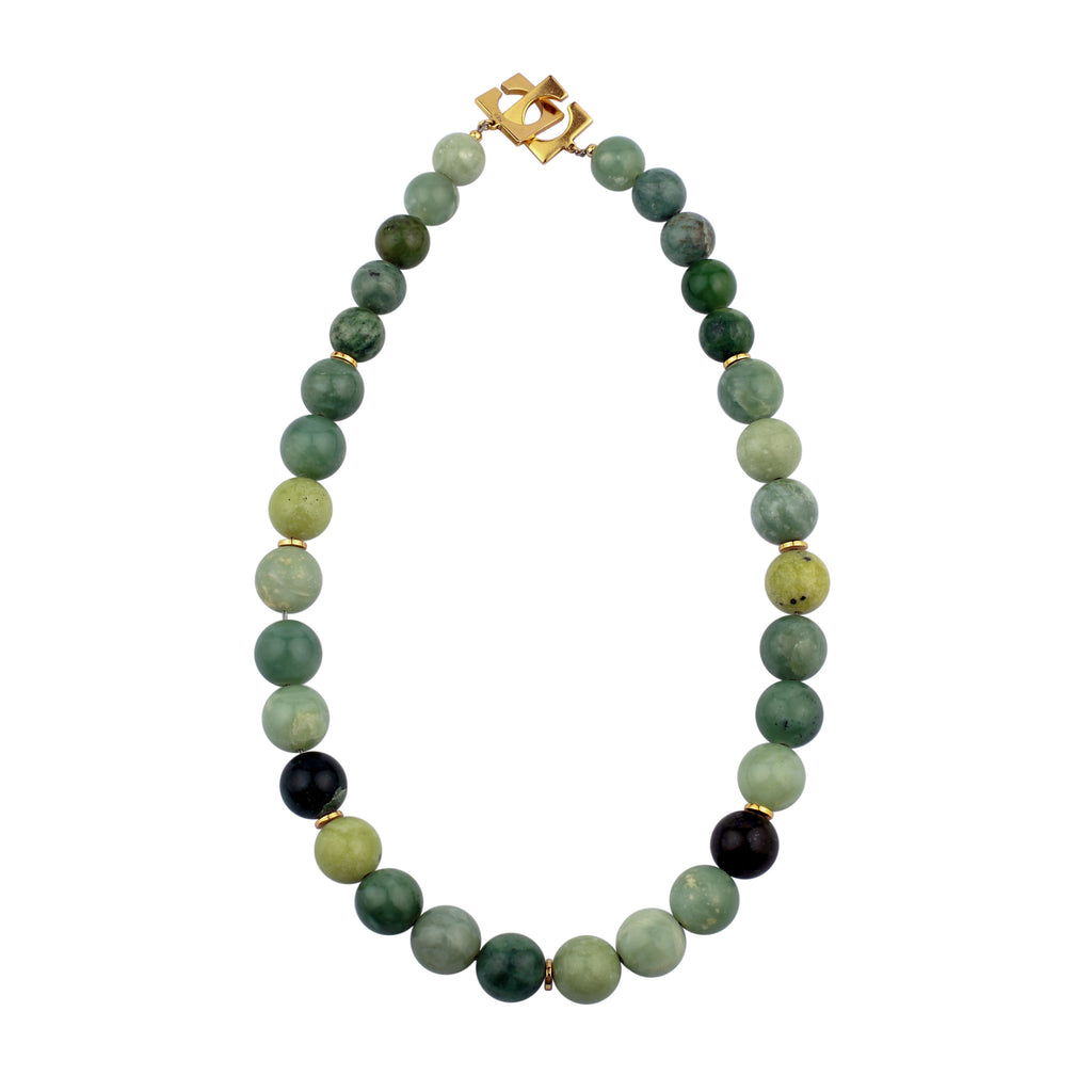 Silver Gold Plated Necklace| Serpentine Necklace| Gemstone Necklace| Handmade