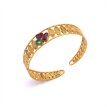 Load image into Gallery viewer, Exquisite Ruby and Emerald -  Silver Gold Plated Bangle
