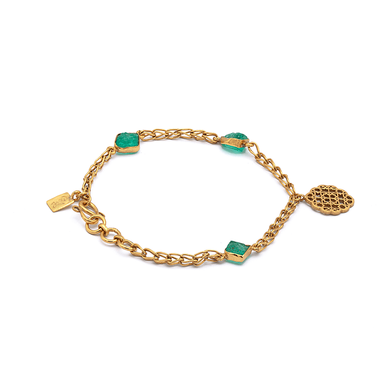 Enchanting Shabaka - Silver Gold Plated Emerald bracelet