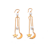 Moonlit Dangles - Silver Pearl Earrings