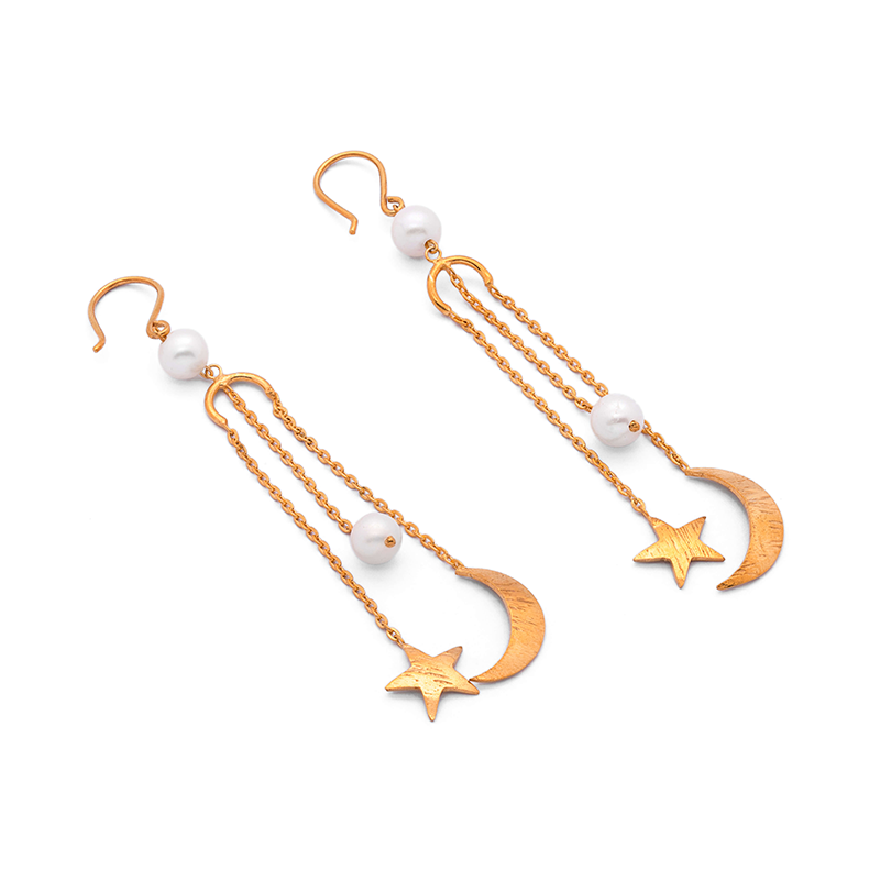 Silver Earrings| Pearl Earrings| | Chand Tara