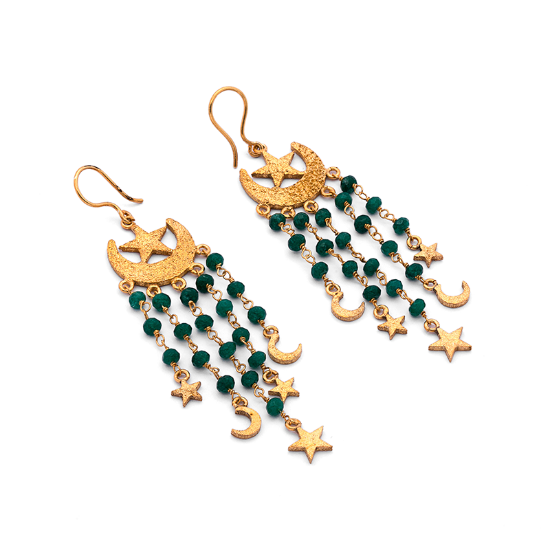 Silver Earrings | Green Onyx Earrings | Chand Tara