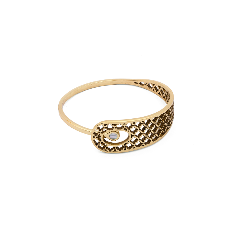 Brass Bracelet | Pearl Bracelet | Geometric Patterns Bracelet