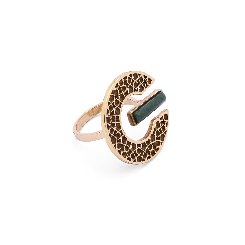 Serpentine Ring | Brass Ring | Geometric Ring | Pietra Dura