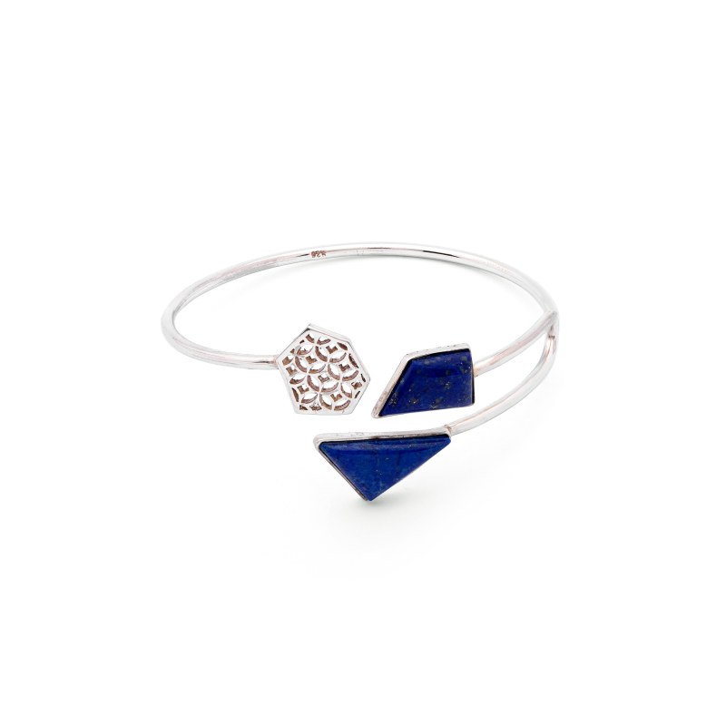 Silver Bracelet| Lapis Lazuli Bracelet| Geometric Bracelet