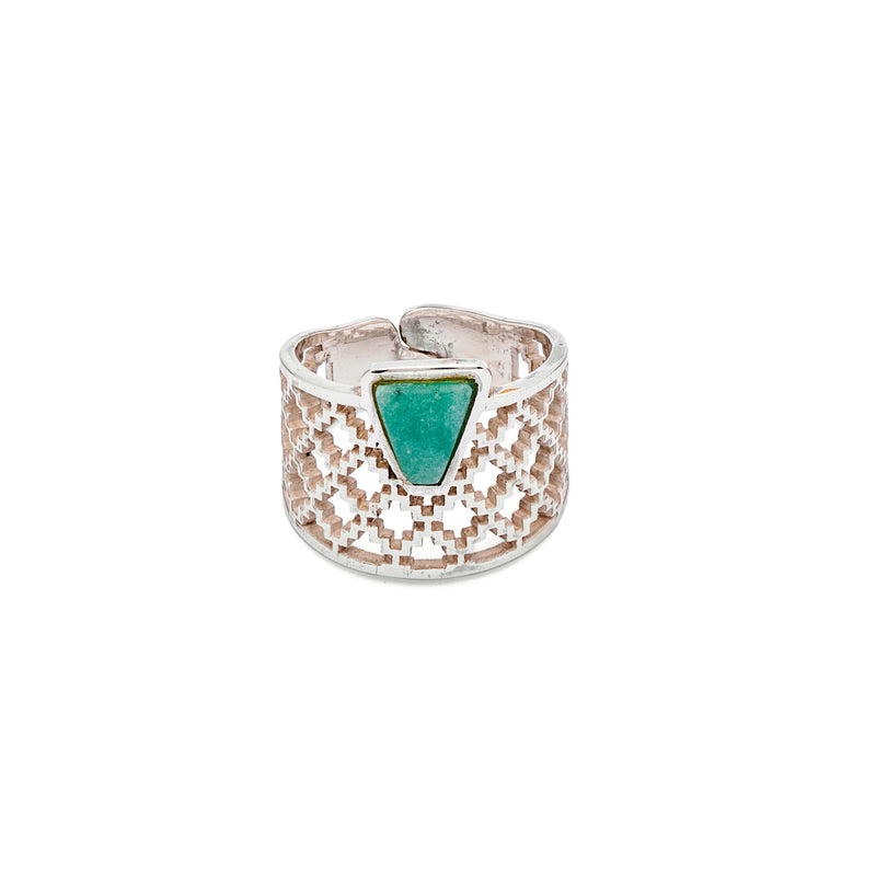 Aventurine Ring | Silver Ring | Geometric Ring | Pietra Dura