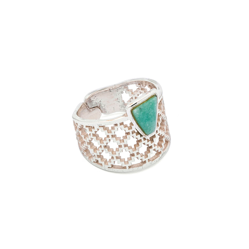 Aventurine Ring | Silver Ring | Geometric Ring | Pietra Dura