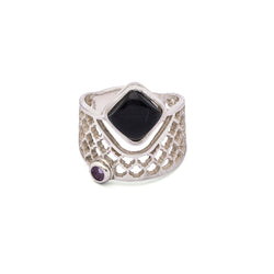 Amethyst Ring | Silver Ring | Geometric Ring | Pietra Dura