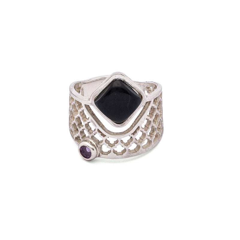 Amethyst Ring | Silver Ring | Geometric Ring | Pietra Dura