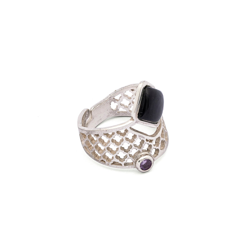 Amethyst Ring | Silver Ring | Geometric Ring | Pietra Dura