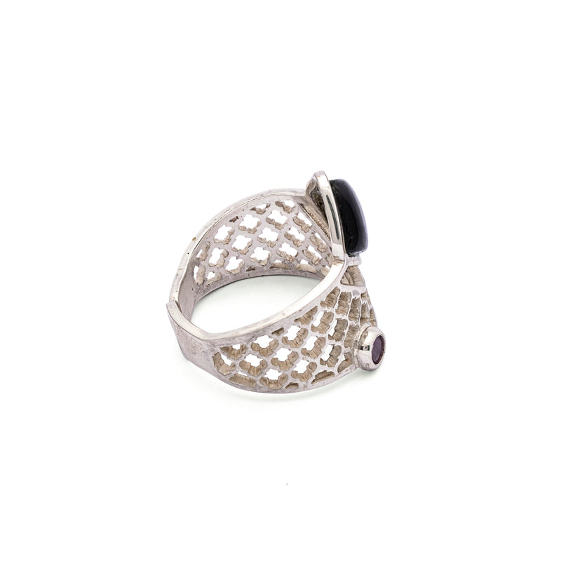 Amethyst Ring | Silver Ring | Geometric Ring | Pietra Dura