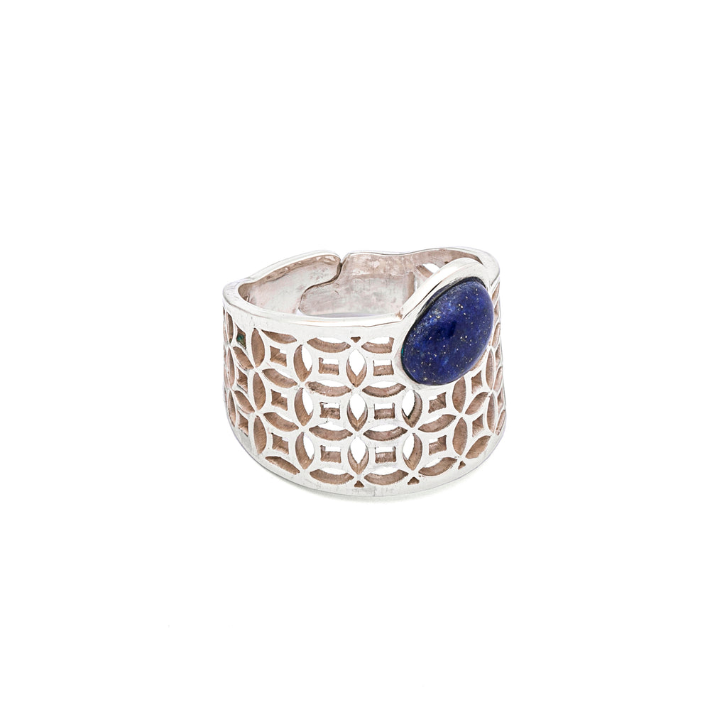 Lapis Lazuli Ring | Silver Ring | Geometric Ring | Pietra Dura