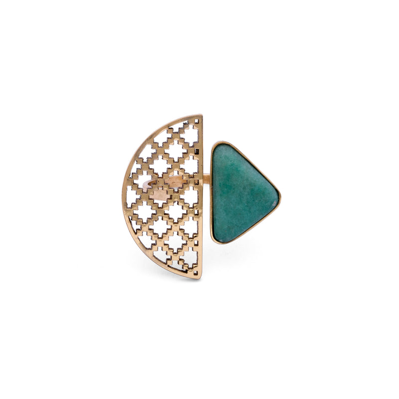 Aventurine Ring | Brass Ring | Geometric Ring | Pietra Dura