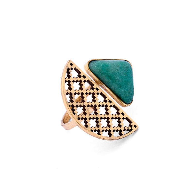 Aventurine Ring | Brass Ring | Geometric Ring | Pietra Dura
