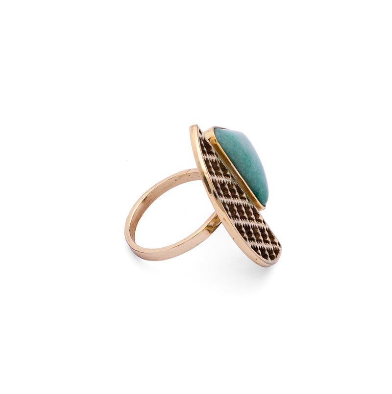 Aventurine Ring | Brass Ring | Geometric Ring | Pietra Dura