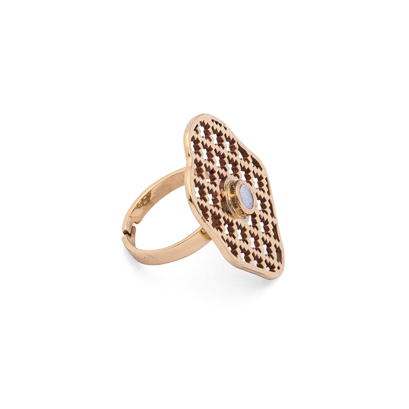 Mother of Pearl Ring | Brass Ring | Geometric Ring | Pietra Dura