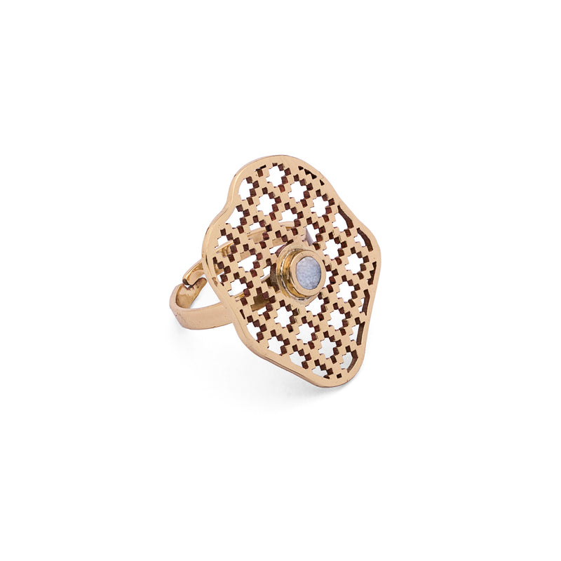 Mother of Pearl Ring | Brass Ring | Geometric Ring | Pietra Dura