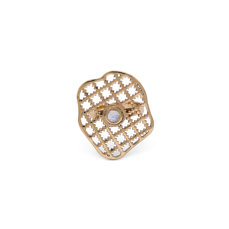Mother of Pearl Ring | Brass Ring | Geometric Ring | Pietra Dura