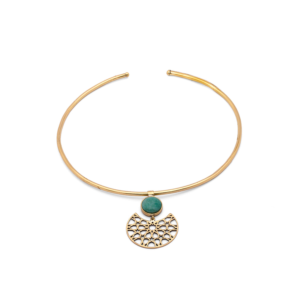 Brass Necklace| Aventurine Necklace| Gemstone Necklace| Handmade