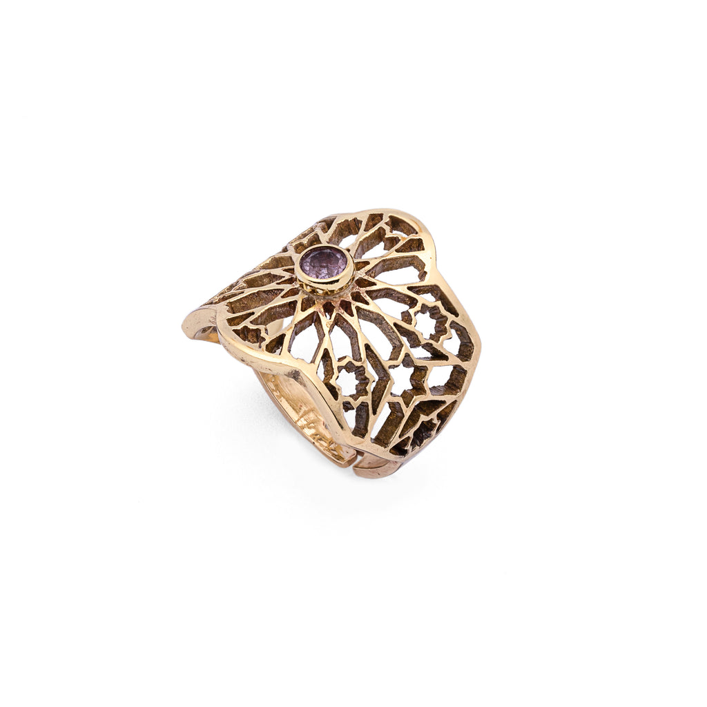 Amethyst Ring | Brass Ring | Geometric Ring | Pietra Dura