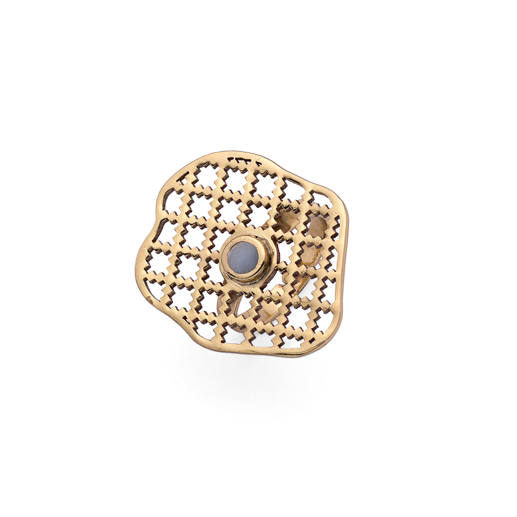 Mother of Pearl Ring | Brass Ring | Geometric Ring | Pietra Dura