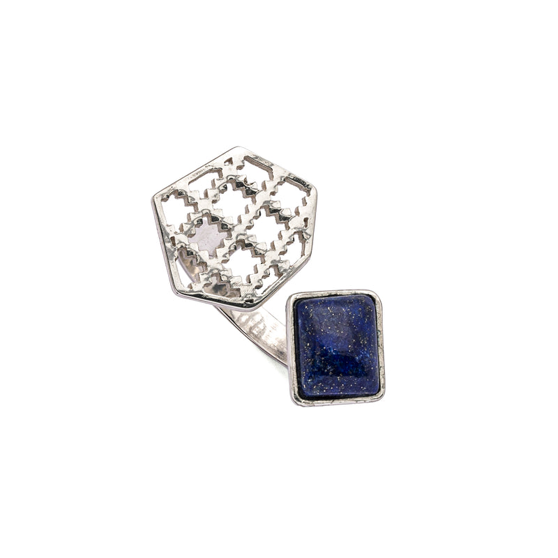 Lapis Lazuli Ring | Silver Ring | Geometric Ring | Pietra Dura