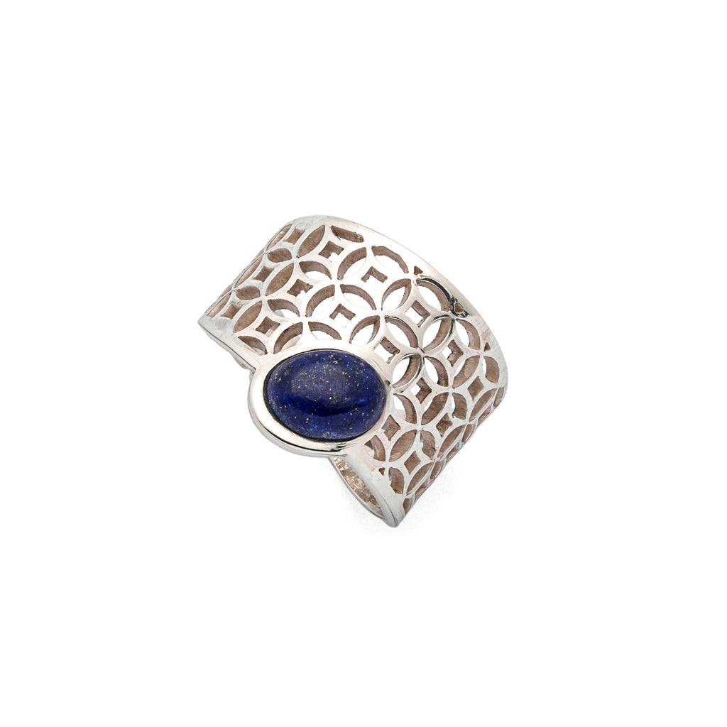 Lapis Lazuli Ring | Silver Ring | Geometric Ring | Pietra Dura