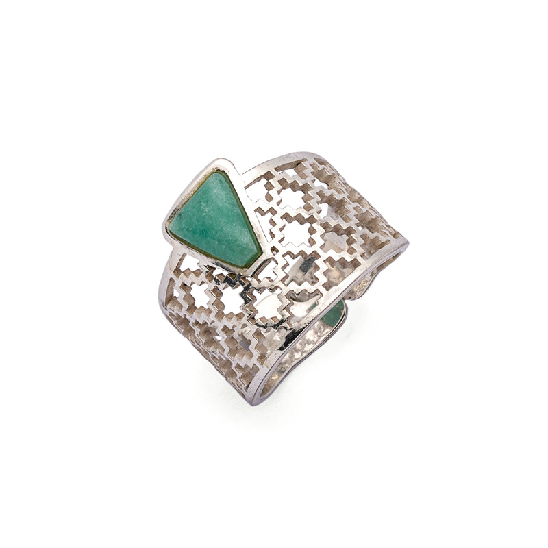 Aventurine Ring | Silver Ring | Geometric Ring | Pietra Dura