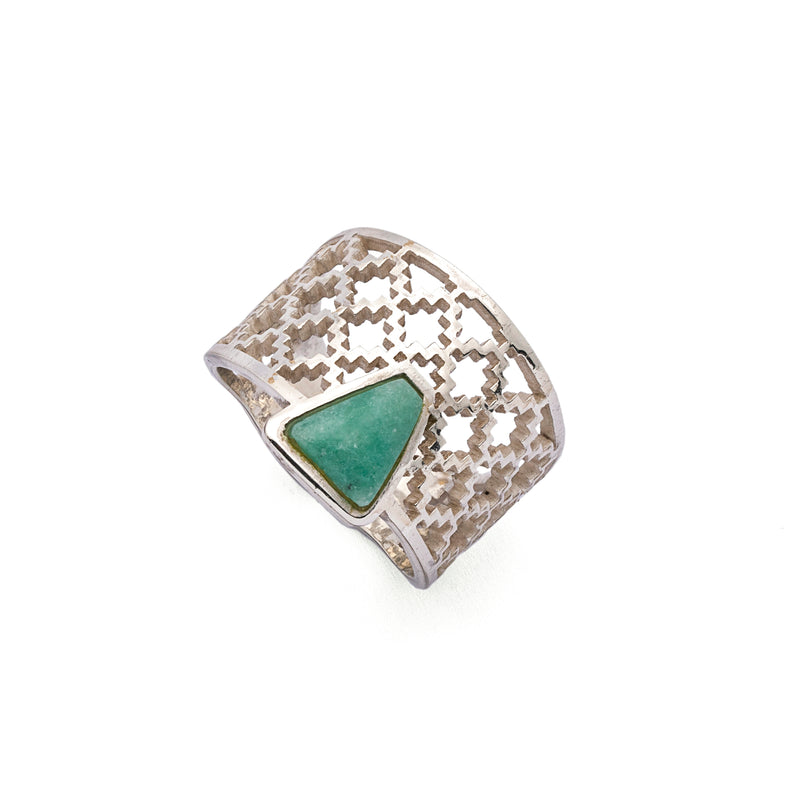 Aventurine Ring | Silver Ring | Geometric Ring | Pietra Dura