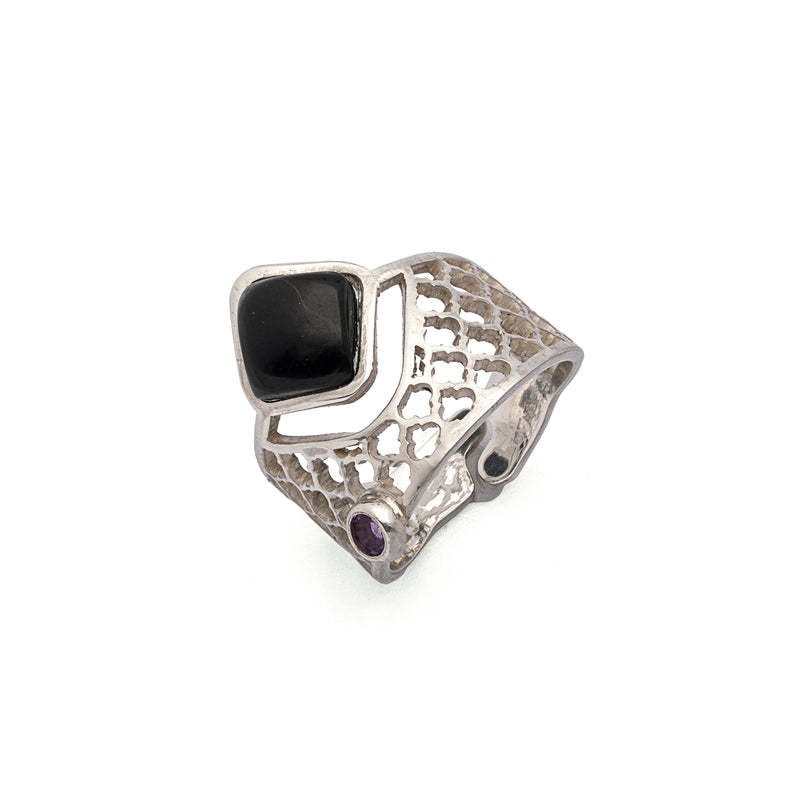 Amethyst Ring | Silver Ring | Geometric Ring | Pietra Dura