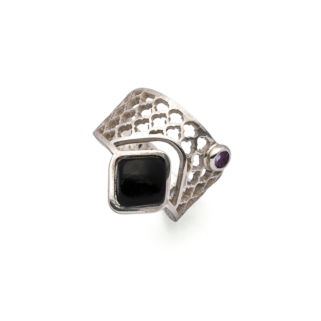 Amethyst Ring | Silver Ring | Geometric Ring | Pietra Dura