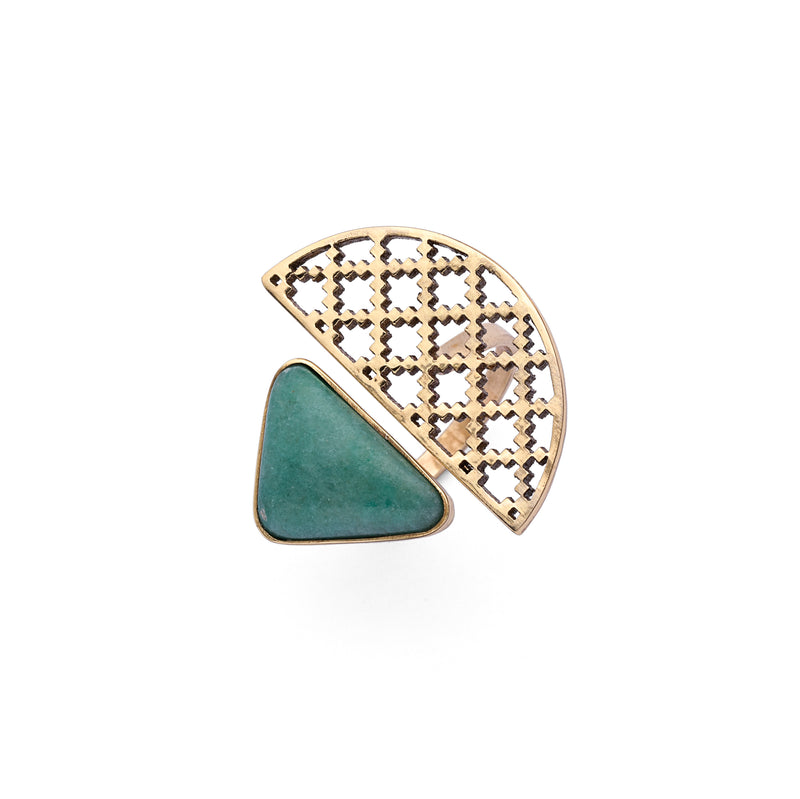 Aventurine Ring | Brass Ring | Geometric Ring | Pietra Dura
