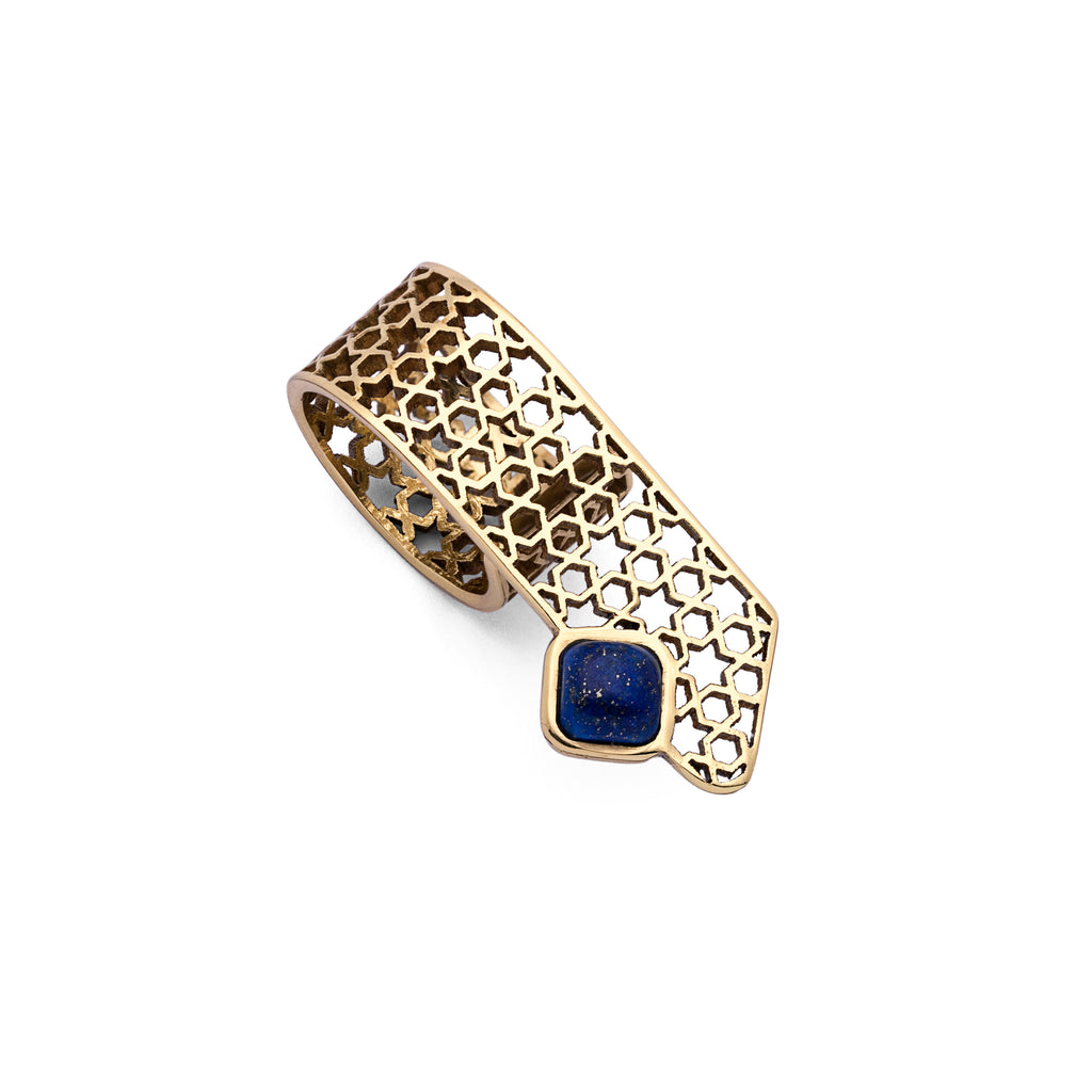 Lapis Lazuli Ring | Brass Ring | Geometric Ring | Pietra Dura