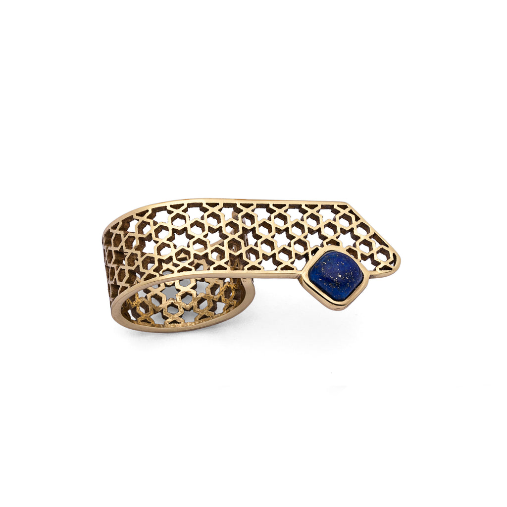 Lapis Lazuli Ring | Brass Ring | Geometric Ring | Pietra Dura