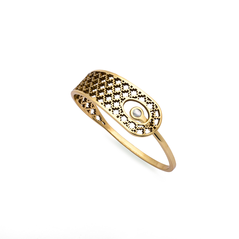 Brass Bracelet | Pearl Bracelet | Geometric Patterns Bracelet