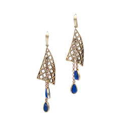 Brass Earrings| Lapis Lazuli Earrings| Islamic Geometric Patterns| Pietra Dura