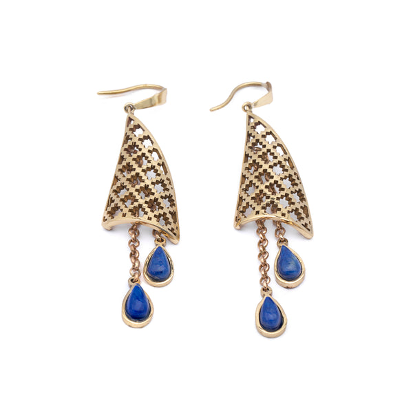 Brass Earrings| Lapis Lazuli Earrings| Islamic Geometric Patterns| Pietra Dura