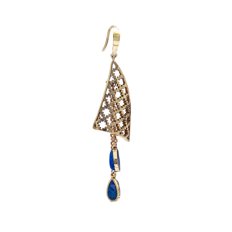 Brass Earrings| Lapis Lazuli Earrings| Islamic Geometric Patterns| Pietra Dura