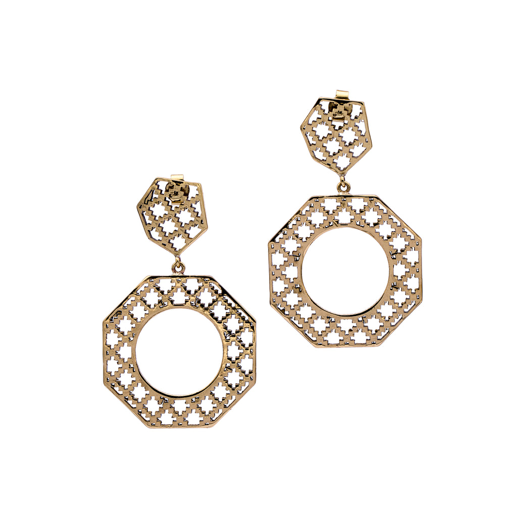 Brass Earrings| Islamic Geometric Patterns| Pietra Dura